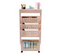 dgfedeg Estantería de 5 niveles estrecha, ruedas y frenos de 60°, con ruedas y frenos, 33,75 x 15 x 78 cm, estantería para libros, oficina, aula y hogar, carrito de almacenamiento móvil (rosa)