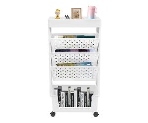 dgfedeg Estantería de 5 niveles estrecha, ruedas y frenos de 60°, con ruedas y frenos, 33,75 x 15 x 78 cm, estantería para libros, oficina, aula y hogar, carrito de almacenamiento móvil (blanco)