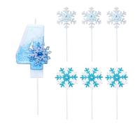 DGHEGDUI 6 Carteles De Copos De Nieve, 1 Pieza De 4 Velas Digitales, Decoración Temática De Hielo Y Nieve, Carteles De Decoración De Pasteles, Suministros De Decoración para Fiestas De Cumpleaños.