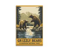 DGHFOP Grizzlies in National Parks in The United States (4) Póster de pared en lienzo, pintura decorativa para sala de estar, dormitorio, 40 x 60 cm, estilo sin marco