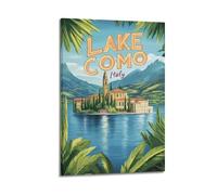 DGHFOP Lienzo decorativo para pared, diseño retro del lago de Como en Italia, para sala de estar, dormitorio, 60 x 90 cm, estilo marco