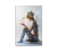 DGHFOP Póster de hada de flores sosteniendo la luna, lienzo decorativo para sala de estar, dormitorio, 20 x 30 cm, estilo sin marco