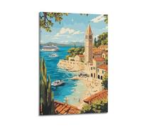 DGHFOP Póster de pared vintage con diseño de ciudad costera de Croacia (3) póster decorativo para sala de estar, dormitorio, 50 x 75 cm, estilo marco