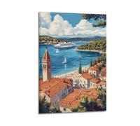 DGHFOP Póster decorativo de la ciudad costera de Croacia vintage (1) para pared, lienzo decorativo para sala de estar, dormitorio, 30 x 45 cm, estilo marco