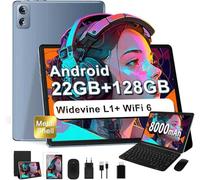 Dghrti 2025 Newest 10-Inch Android 14 Tablet, 22GB RAM+128GB ROM/TF 1TB, 8-Core 2.0GHz, 8000mAh, UFS 2.1 Flash, Metal Body, Dual WiFi, BT5.0, 8+5MP, Widevine L1, con Teclado y Ratón, Gris