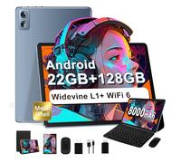 Dghrti 2025 Newest 10-Inch Android 14 Tablet, 22GB RAM+128GB ROM/TF 1TB, 8-Core 2.0GHz, 8000mAh, UFS 2.1 Flash, Metal Body, Dual WiFi, BT5.0, 8+5MP, Widevine L1, con Teclado y Ratón, Gris