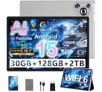 Dghrti 2025 Tablette Tactile Android 15 10 Pouces, Écran IPS HD, 30Go RAM et 128Go + Extension 1To, Octo-Core et 8000mAh, WiFi 6, Widevine L1-5+8MP - Châssis en métal - Tablette Avec étui - Gris