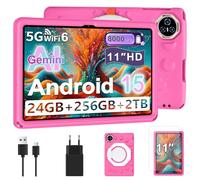 Dghrti 2026 Tablet Android 15, con Funda Protectora Silicona EVA, 24GB+256GB/2 TB, Tableta para niños 11 Pulgadas, Octa-Core, Gemini AI/Widevine L1, 8000 mAh, 13MP+5MP, Carcasa Metálica-Rosa