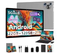 Dghrti Tablet 10 Inch Android, 22GB RAM+128GB ROM (1TB TF), Octa-Core CPU, 8000mAh, Widevine L1, Dual WiFi, BT 5.0, Face ID, 5MP+8MP, with Metal Case, Keyboard and Mouse-Grey
