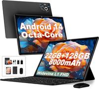 Dghrti Tablet 10 Pulgadas Android 14, 22GB RAM+128GB ROM (1TB TF), CPU 8-Core, 8000mAh, Widevine L1, Dual WiFi, BT 5.0, Face ID, 5MP+8MP, con Carcasa MetÃlica, Teclado y Ratón (Negro)