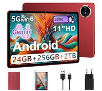 Dghrti Tablet 11 Inch, Android Tablets, 24GB RAM+256GB ROM (2TB TF), FHD IPS, Octa-Core, UFS 2.2 Flash, 8000mAh, 5MP+13MP, Dual WiFi, PGS, Widevine L1, Face ID, with Metallic Case-Rojo
