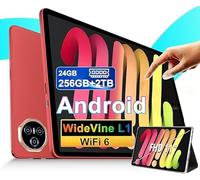 Dghrti Tablet 11 Inch, Android Tablets, 24GB RAM+256GB ROM (2TB TF), FHD IPS, Octa-Core, UFS 2.2 Flash, 8000mAh, 5MP+13MP, Dual WiFi, BT 5.0, Widevine L1, Face ID, with Metallic Case-Rojo