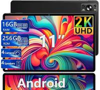 Dghrti Tablet 11 Pulgadas 16GB RAM+256GB ROM(1TB TF), 2K Pantalla 2000 * 1200 UHD, Android 13, WiFi 5G, BT 5.0, 8 Cores, 4 Altavoces, 8600mAh, 20MP+8MP, Cuerpo Metálico, con Funda, Negro
