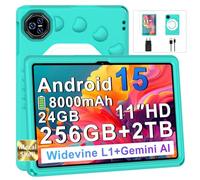 Dghrti Tablet Android 15 con EVA Silicona Funda Protectora, 24GB+ 256GB/2TB, Niños Tablet 11 Pulgadas Octa-Core, Gemini AI/Widevine L1, 8000 mAh, 13MP+5MP, Cuerpo Metálico, Tableta Grande-Verde
