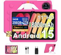 Dghrti Tablette 11 Pouces Android 15, 24Go+256Go/2To, Octa-Core, Gemini AI/Widevine L1, 8000 mAh, 13MP+5MP, Boîtier Métallique, Grande Tablette Avec EVA Silicone É tui Protection-Rose