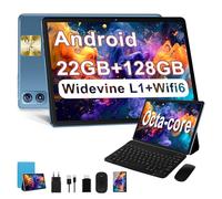 Dghrti Tablette Android, 10.1" FHD - Coque en Métal, 【22Go RAM】+ 128Go ROM/TF 1To, Widevine L1, 8000mAh, Tablet Tactile Caméra 5+8MP,+ Clavier et Souris 2-en-1 - Bleu