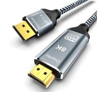 DGHUMEN 8K DisplayPort 1.4 a HDMI 2.1 Cable de 2 m, 8 K, 60 Hz, 4 K, 120 Hz, 144 Hz, 2 K, 240 Hz, HDR, solo de DP a HDMI para AMD, NVIDIA y PC portátil a monitor TV proyector ultra rápido estable
