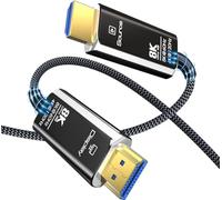 DGHUMEN Cable HDMI de Fibra Óptica 8K 4K 15M, Cable Óptico HDMI 2.1 trenzado de nailon de ultra alta velocidad, 8K@60Hz 4k@120/144Hz HDR eARC 3D Dolby HDCP 2.2 para PS5, Xbox Series X, PC, TV