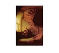 DGJSFC Póster de pintura al óleo de Rembrandt con un filósofo en pensamiento, póster artístico para pared, decoración moderna para el hogar, dormitorio, estética, sin marco, 60 x 90 cm