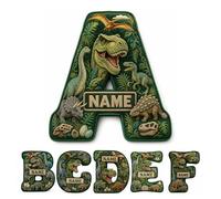 DGJSSK Cojín Inicial Personalizado Dinosaurio Selva de Peluche, Cojín con Letra y Nombre Personalizado, Decoración del Sofá del Dormitorio, Regalo Original de Cumpleaños para Pequeños Fans de Dinos
