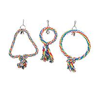 DGLDCSHUAI 3 unids/Set Cuerda de algodón Columpio para pájaros Juguete Loro Dos Estilos Jaula Soporte para Percha Columpios Colgantes Juguetes