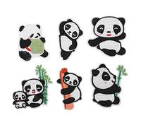 DGLDCSHUAI 6 parches bordados de panda para sombrear imperfecciones y daños, varios estilos, parches para planchar con diseño de panda para manualidades, bolsas y zapatos
