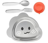 DGMI Platos de acero inoxidable para bebés, plato de acero inoxidable con ventosa, vajilla infantil con cuchara y tenedor, juego de vajilla de bebé de acero inoxidable para niños (diseño de