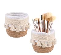 DGN 2 Piezas Organizador de Maquillaje de Estilo Bohemio, 10 × 10 cm Bohemio Bote para Brochas de Maquillaje, Make Up Organizer para Guardar Maquillaje Pincel, Lápiz Labial y Artículos de Papelería