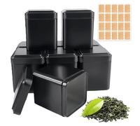 DGN 9 Piezas Bote para Té a Granel, 7x7x8 cm Cajas Cuadradas Clásicas para Té, con 20 Etiquetas adhesivas, Tarro para Te a Granel, Lata de Te Hermético de Metal para Café, Especias, Hierbas, Dulces
