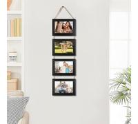 DGN Marco Fotos Collage para 4 Fotos Horizontales, Marcos Decorativos para Fotos 10x15cm, Marco de Fotos 4 Compartimentos en Formato Vertical con Cordón, Collage de Fotos Madera para Colgar en Pared