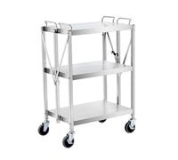 DGOINGPI Carrito Cocina Carro utilitario Plegable de Alta Resistencia, Carro de Servicio Plegable de Acero Inoxidable, Carga Grande de 133 Libras por Estante Carrito móvil