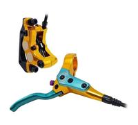 DGOINGPI Freno de Disco hidráulico de 4 pistones MTB, Pastillas de Freno de 850mm y 1700mm, Abrazadera Delantera y Trasera para Bicicleta de montaña(Gold RF)