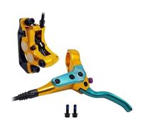 DGOINGPI Freno de Disco hidráulico de 4 pistones MTB, Pastillas de Freno de 850mm y 1700mm, Abrazadera Delantera y Trasera para Bicicleta de montaña(Gold LF)