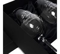Dgregalos Set de Copas de Vino Personalizadas con Estuche de Madera, 2 Copas Grabadas con Láser, Incluye Sacacorchos (Bodas plata/oro)
