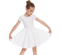 DGSHIRLDJO Vestido de niña de manga corta de algodón vestido de verano sólido color una línea Twirly vestido de patinadora vestidos para niñas 3-12 años fiesta fiesta escolar princesa boda, Blanco, 4
