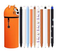 DGTSYAL Estuche Escolar de Silicona Blanda 2 en 1+rotuladores borrables, Kawaii, Bolígrafo de Gel borrable Animal, Tinta (10 Plumas borrables + Tigre)