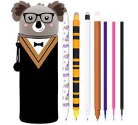 DGTSYAL Estuche Escolar de Silicona Blanda 2 en 1+rotuladores borrables, Kawaii, Bolígrafo de Gel borrable Animal, Tinta (Traje de Bachillerato Koala Set +4 Plumas borrables +3 núcleos)