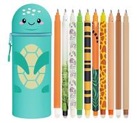DGTSYAL Estuche Escolar de Silicona Blanda 2 en 1+rotuladores borrables, Kawaii, Bolígrafo de Gel borrable Animal, Tinta (Tortuga +10 Plumas borrables)