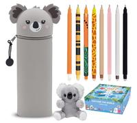 DGTSYAL Kawaii Estuche Escolar de Silicona Blanda 2 en 1, Portalápices de Mesa, Cremallera, Cute Estuche Papeleria de Cremallera (Koalas de Orejas Grandes + 8 + Llavero)