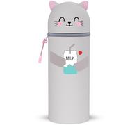 DGTSYAL Kawaii Estuche Escolar de Silicona Blanda 2 en 1, Portalápices de Mesa, Cremallera, Cute Estuche Papeleria de Cremallera (Gato lechero)