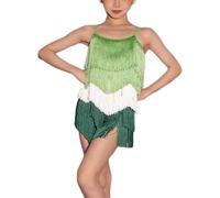 DgtZyrih Falda de Baile de Jazz de Ballet Latino para niños Tirantes de niña Traje de Baile de una Pieza con Flecos, Traje de actuación de Ropa de Baile fluida para Tango de Salsa de salón,Verde,130