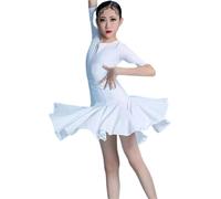 DgtZyrih Falda de Baile Latino para niñas con Mono, Conjunto de Baile de 2 Piezas, Falda de Cintura Alta con Vuelo Grande, Traje de Baile de salón, Tango, chachachá, Ropa de competición,Blanca,140