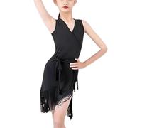 DgtZyrih Vestido de Baile Latino con Flecos para niñas, Ropa de competición de una Pieza, Falda con borlas para niños, Traje de actuación para salón de Baile, Samba, Tango y cha-cha,Negro,150