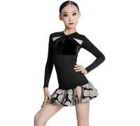 DgtZyrih Vestido de Baile Latino estándar para niños Falda de Swing Grande de Baile de salón de Manga Larga para Salsa, Rumba, Samba, Tango, Ropa de Baile Profesional,Negro,160