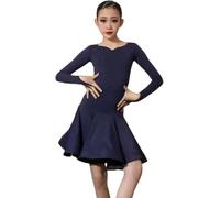DgtZyrih Vestido de Baile Latino para niñas, Cuello en V para niños, Traje de Baile Profesional, Competencia de Ropa de Baile, Falda de Swing Grande para Tango cha cha Salsa Rumba,Dark Blue,130