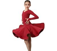 DgtZyrih Vestido de Baile Latino para niñas, Cuello en V para niños, Traje de Baile Profesional, Competencia de Ropa de Baile, Falda de Swing Grande para Tango cha cha Salsa Rumba,Dark Red,130