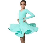 DgtZyrih Vestido de Baile Latino para niñas, Cuello en V para niños, Traje de Baile Profesional, Competencia de Ropa de Baile, Falda de Swing Grande para Tango cha cha Salsa Rumba,Azul,180