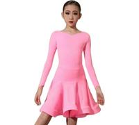 DgtZyrih Vestido de Baile Latino para niñas, Cuello en V para niños, Traje de Baile Profesional, Competencia de Ropa de Baile, Falda de Swing Grande para Tango cha cha Salsa Rumba,Rosado,120