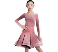 DgtZyrih Vestido de Baile Latino para niñas, Ropa de competición Profesional, Manga Larga, Cuello en V, Disfraz de Baile de Samba, Tango, Rumba, cha cha, para 6 a 15 años,Rosado,180