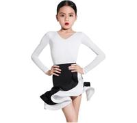 DgtZyrih Vestido de Baile Latino para niñas, Traje de salón de Manga Larga Vestido de competición Profesional Mordern Traje de actuación escénica para niños Falda de Tango de Salsa,Blanca,170